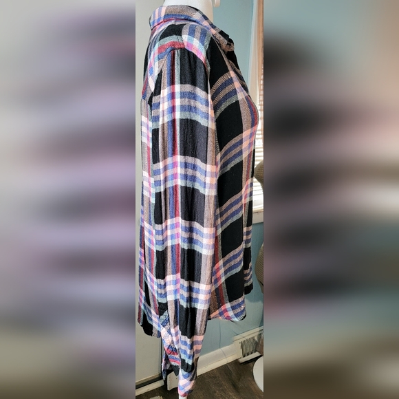 Rails Hunter Button-Down Plaid Top Women's M Black Melon Aqua Gold Relaxed Fit - Picture 5 of 14